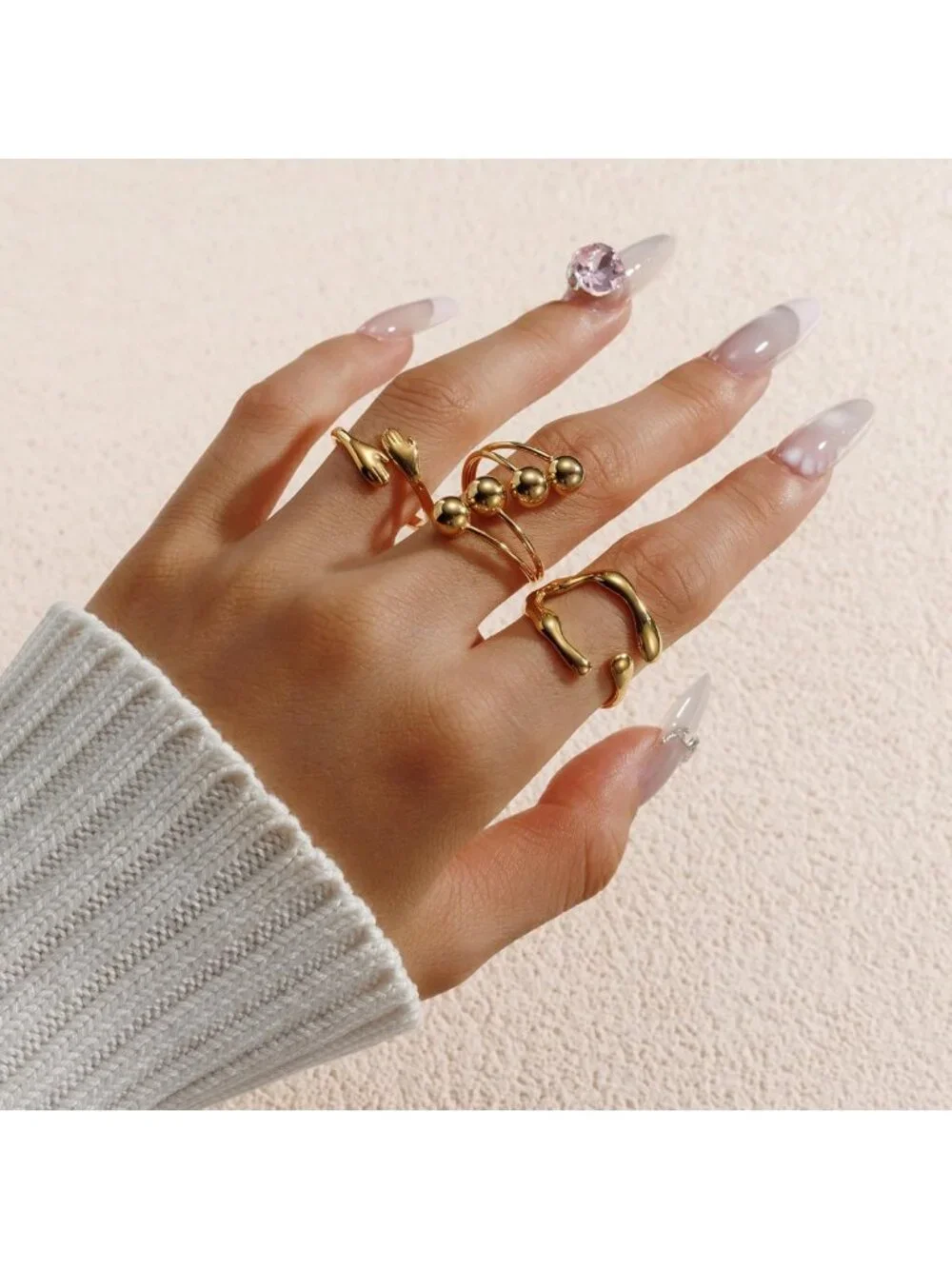 9PCS Gold Stackable Rings Set for Women - Non-Tarnish, Adjustable Chunky Knuckle